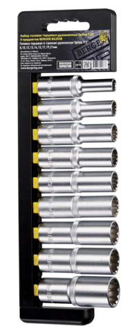 Набор головок торцевых удлиненных 1/2" Spline (8-21mm) 9 предм.//BERGER