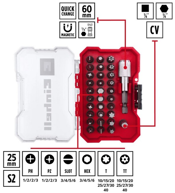 Набор бит Einhell 32 предмета,битодержатель,XS-Case