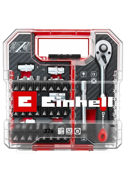 Набор бит и головок Einhell 37 предметов,битодержатель, ключ реверсивный, L-Case