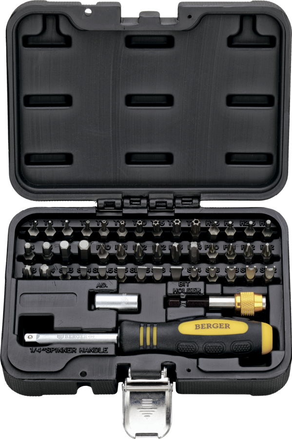 Набор бит 45 предмета Torx,Hex,Ph,Pz,Slot ,SP(отвертка 1/4, адаптер 1/4, держатель для бит)//BERGER