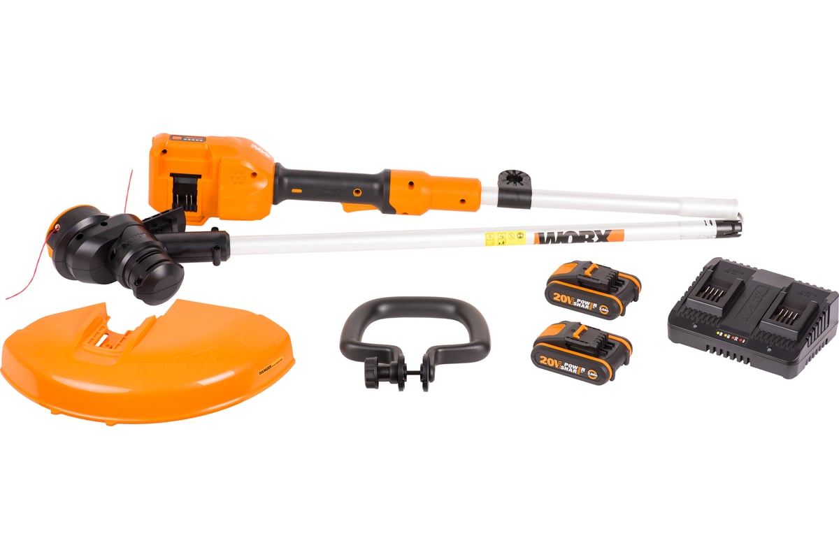Триммер аккумуляторный WORX WG183E 40В, 33см, 2Ач х2, двойное ЗУ, коробка//WORX
