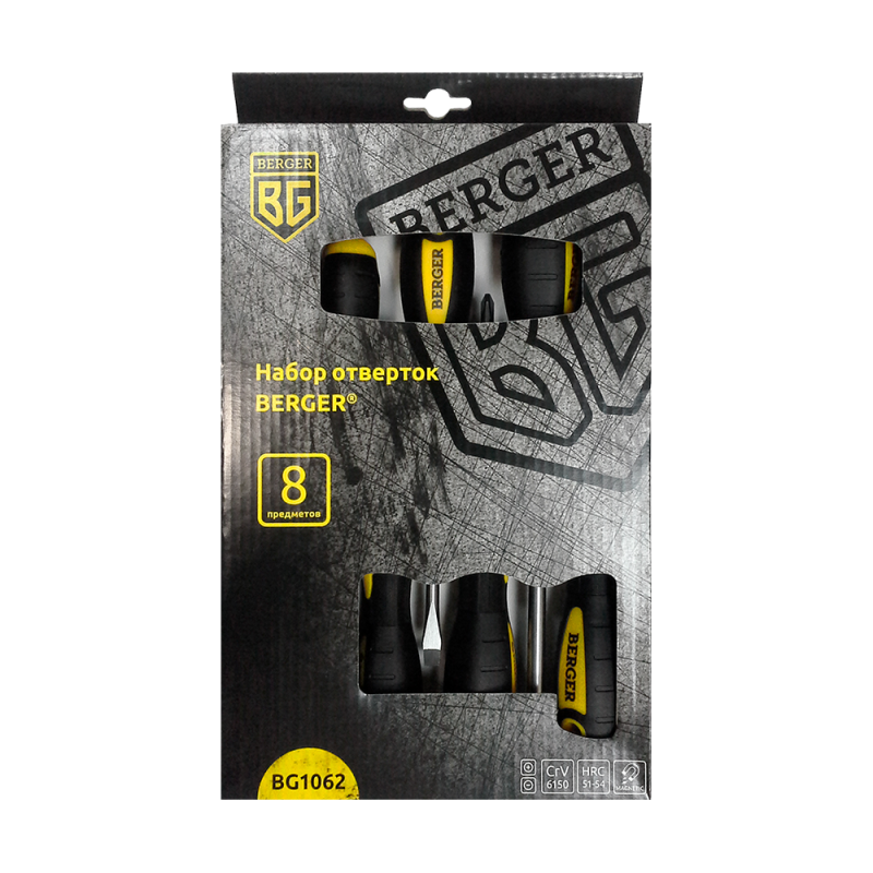 НАБОР ОТВЕРТОК 8 ПРЕДМЕТОВ BERGER BG1062