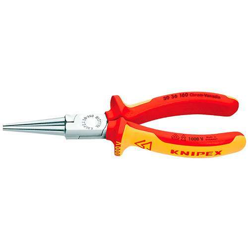 Круглогубцы KNIPEX KN-3036160 VDE, губки без насечек 41мм, 160мм, диэлектрические