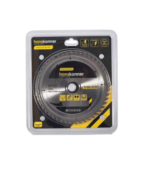 Пильный диск по дереву THIN KERF 190x30 мм, 48 зубьев, Hanskonner