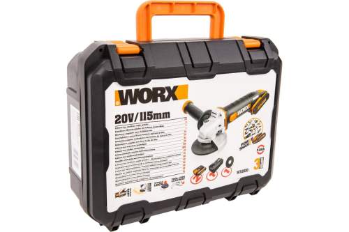 Шлифмашина угловая аккумуляторная  WORX WX800. 20В, 115 мм, 2*2,0Ач.  кейс//WORX