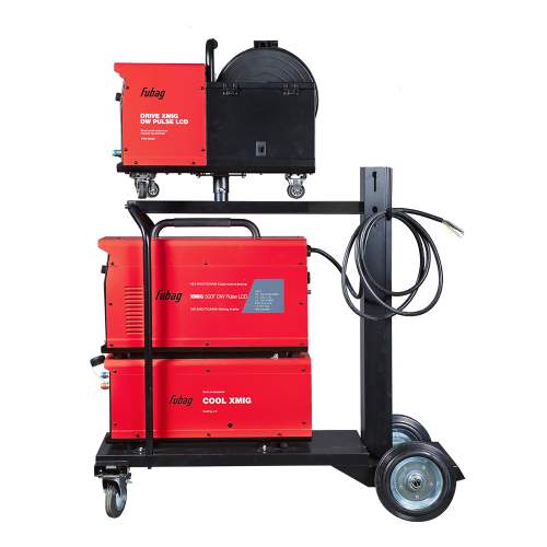 Сварочный полуавтомат FUBAG XMIG 500T DW ПУЛЬС (PULSE) + Подающий механизм ДРАЙВ (DRIVE) XMIG DW ПУЛЬС (PULSE) + Горелка FB 550W 3m + Блок жидкостного охлаждения Cool XMIG + Шланг-пакет 5 метров 95 мм2 14 pol с жидкостным охлаждением  + Тележка XMIG