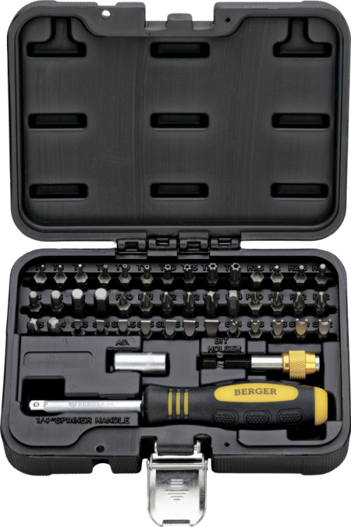 Набор бит 45 предмета Torx,Hex,Ph,Pz,Slot ,SP(отвертка 1/4, адаптер 1/4, держатель для бит)//BERGER