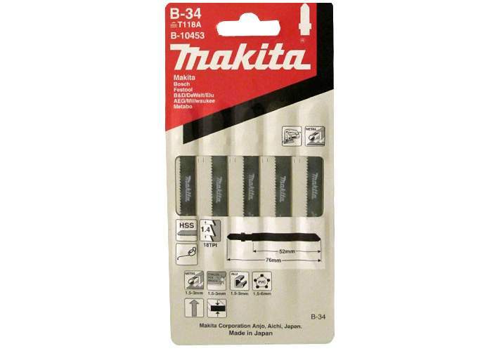 MAKITA Пилка лобзиковая для металла В-34 dpi 18, 1,5-3 мм.. 5 шт.