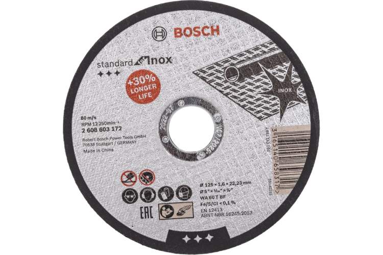 BOSCH Круг отрезной  по нерж 125 х 1,6 прямой Standard