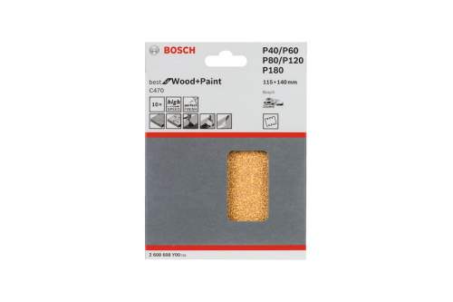 BOSCH Шлифлист B.f. Wood+Paint 115*140 мм K40-1, 6 отверстий (10 шт.)