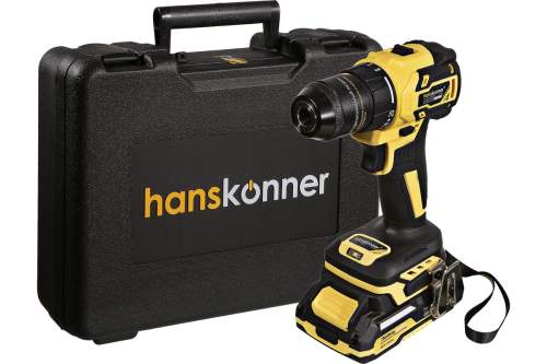 Дрель аккум. б/щ  18В, 1BatterySystem,60Нм, пл.патрон, 2х2Ач,кейс/Hanskonner