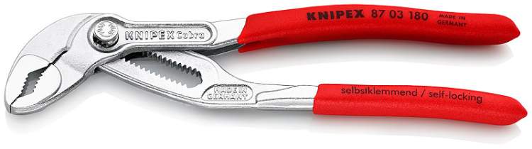 Клещи переставные, COBRA®, зев 42 мм, длина 180 мм, хром, обливные ручки KNIPEX