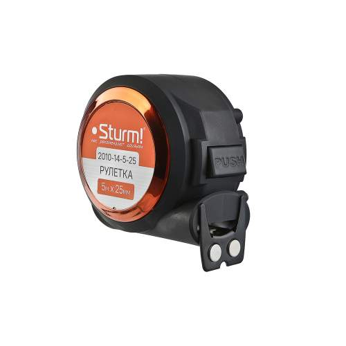 Рулетка с автостопом, 5x25мм, soft touch, 2x сторонняя шкала, магнит, Sturm!