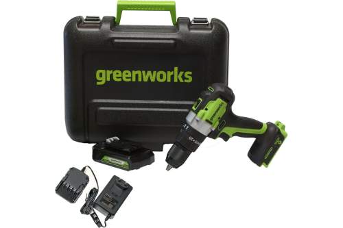 Дрель-шуруповерт GD24DD60K2,  1*АКБ 2Ач и ЗУ в кейсе//Greenworks_24V
